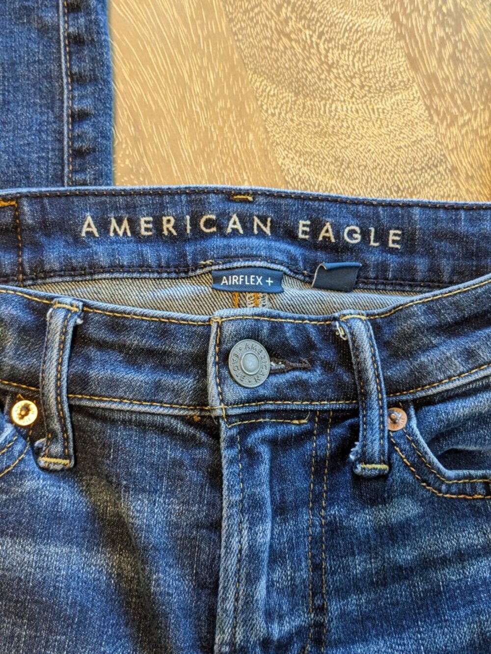 American Eagle Dark Wash Distressed Original Straight Airflex Blue Jeans Size 26 - Picture 3 of 15